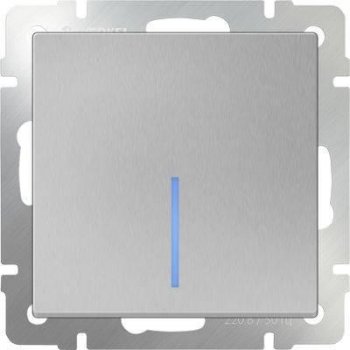 Выключатель одноклавишный проходной с подсветкой серебряный WL06-SW-1G-2W-LED 4690389053863