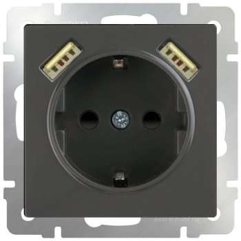 Розетка с заземлением, шторками и USBх2 Werkel WL07-SKGS-USBx2-IP20 серо-коричневый 4690389093999