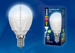 Лампа светодиодная (UL-00000771) E14 7W 4500K шар матовый LED-G45-7W/NW/E14/FR PLP01WH