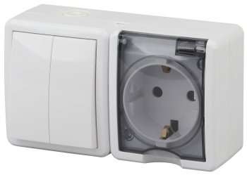 Блок розетка-выключатель двухклавишный ЭРА Эксперт IP54 16A 250V 11-7402-01