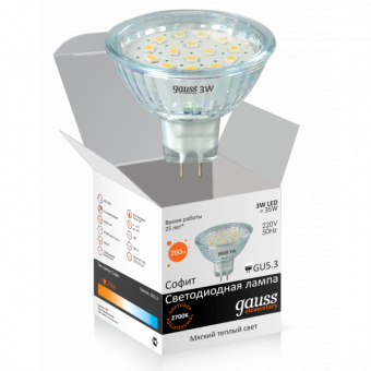 Лампа светодиодная GU5.3 3W 2700К софит прозрачный EB12513