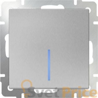Выключатель одноклавишный проходной с подсветкой серебряный WL06-SW-1G-2W-LED 4690389053863