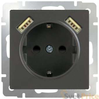 Розетка с заземлением, шторками и USBх2 Werkel WL07-SKGS-USBx2-IP20 серо-коричневый 4690389093999