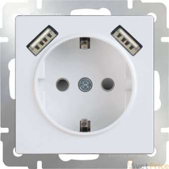 Розетка с заземлением, USBx2 белая WL01-SKGS-USBx2-IP20 4690389073199