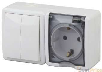 Блок розетка-выключатель двухклавишный ЭРА Эксперт IP54 16A 250V 11-7402-01