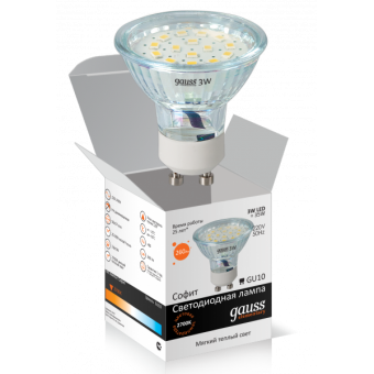 Лампа светодиодная софитная GU10 3W 2700К полусфера прозрачная EB12613
