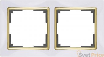 Рамка Snabb на 2 поста белый/золото WL03-Frame-02-white/GD 4690389083884