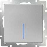 Выключатель одноклавишный проходной с подсветкой серебряный WL06-SW-1G-2W-LED 4690389053863
