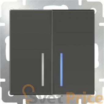 Выключатель двухклавишный с подсветкой серо-коричневый WL07-SW-2G-LED 4690389054037