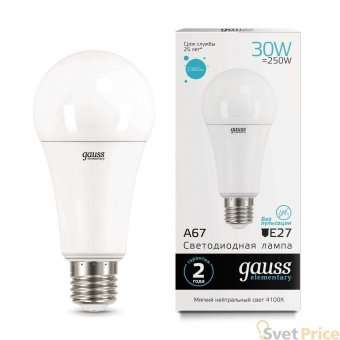 Лампа светодиодная Gauss E27 30W 4100K матовая 73229