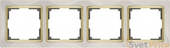 Рамка Snabb на 4 поста слоновая кость/золото WL03-Frame-04-ivory/GD 4690389083914