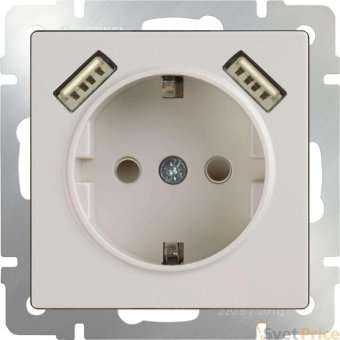 Розетка с заземлением, шторками и USBx2 слоновая кость WL03-SKGS-USBx2-IP20 4690389073205