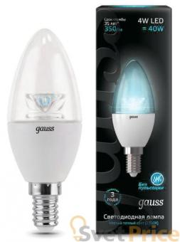 Лампа светодиодная E14 4W 4100К свеча прозрачная 103201204