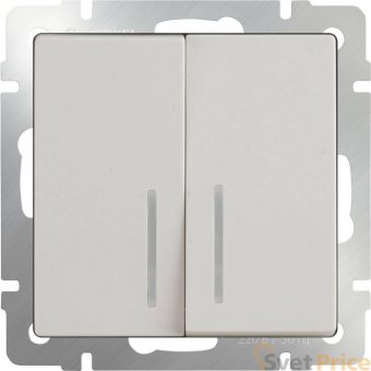 Выключатель двухклавишный проходной с подсветкой слоновая кость WL03-SW-2G-2W-LI-ivory 4690389052620