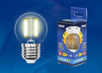 Лампа светодиодная филаментная E27 5W 3000K прозрачная LED-G45-5W/WW/E27/CL/MB GLM10TR