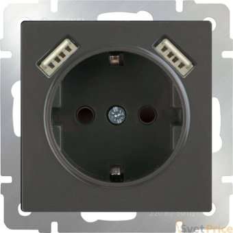 Розетка с заземлением, шторками и USBx2 серо-коричневая WL07-SKGS-USBx2-IP20 4690389073229